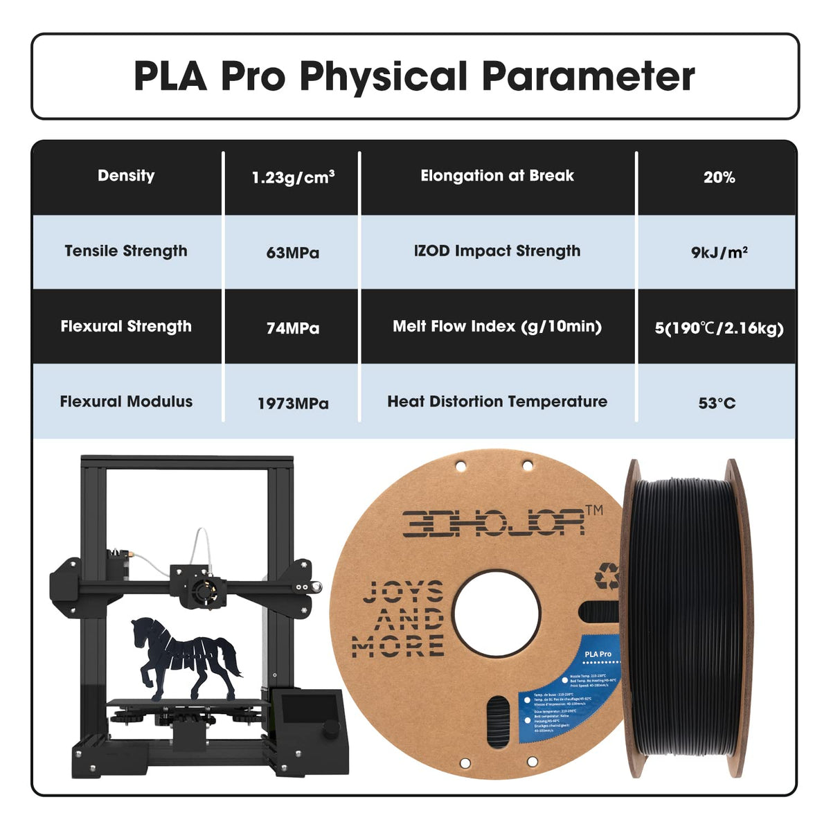 3DHoJor PLA+ PLA Plus Filament 1.75mm 1kg(2.2lbs) for 3D Printers,Yellow