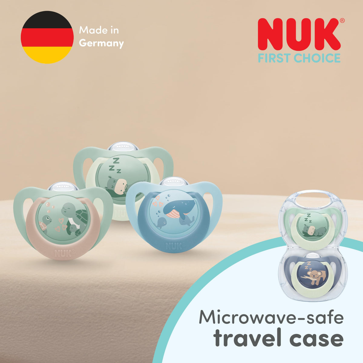NUK First Choice Baby Dummies | 18-36 Months | Orthodontic Soothers | Soothes 99% of Babies** | Red | 4 Count