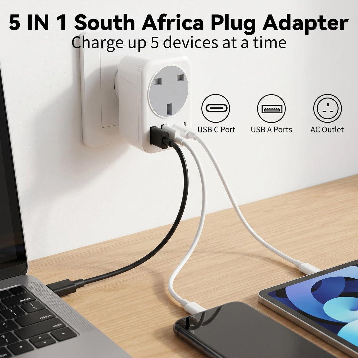 UK To European Plug Adapter,5 IN 1 European Travel Adaptor with 2 USB C & 2 USB A,Grounded EU Plug Adapter for Germany Spain France Turkey Greece etc (Type E/F)
