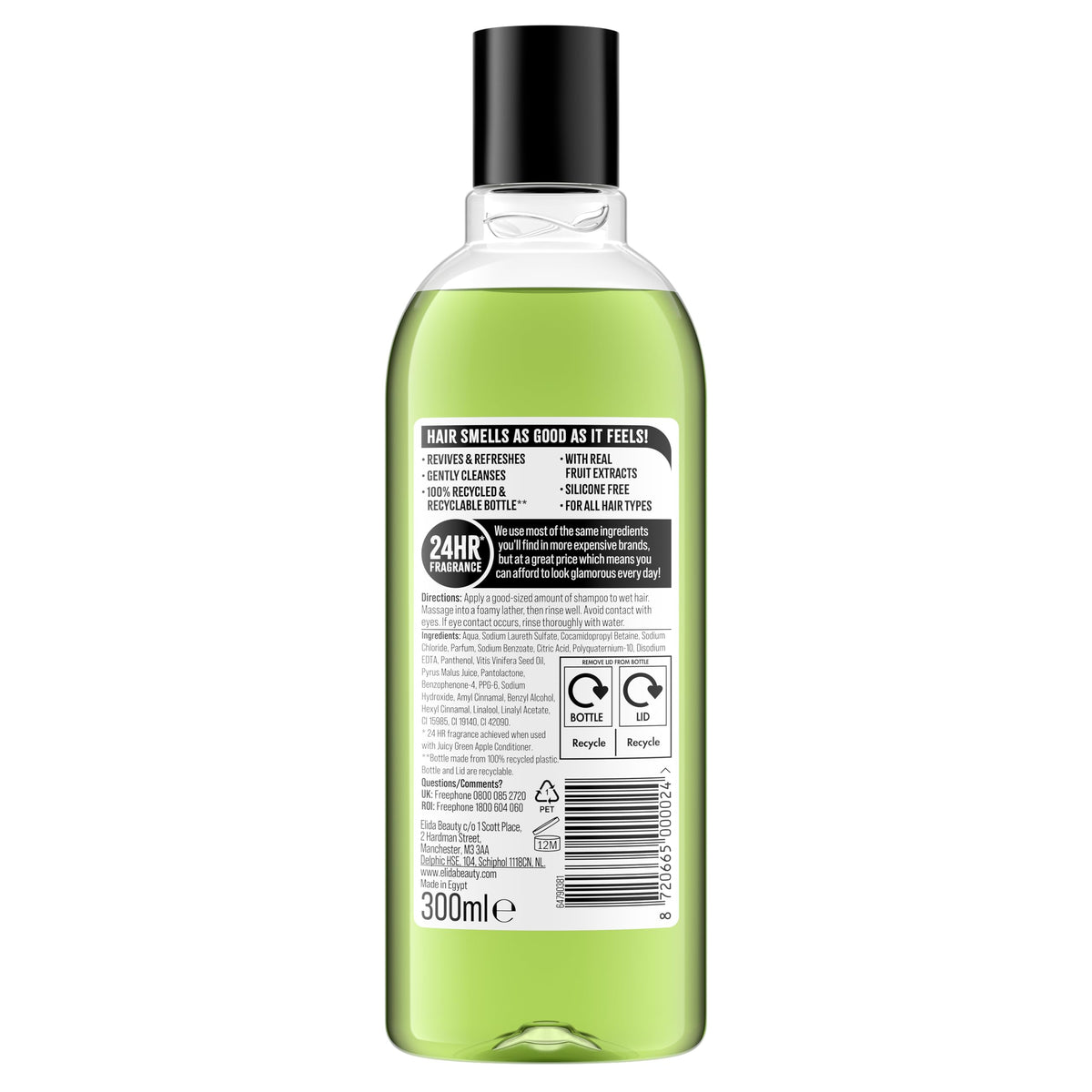 Alberto Balsam Juicy Green Apple Shampoo - 300ml - 24HR Fragrance - Pro-Vitamin B5 - All Hair Types