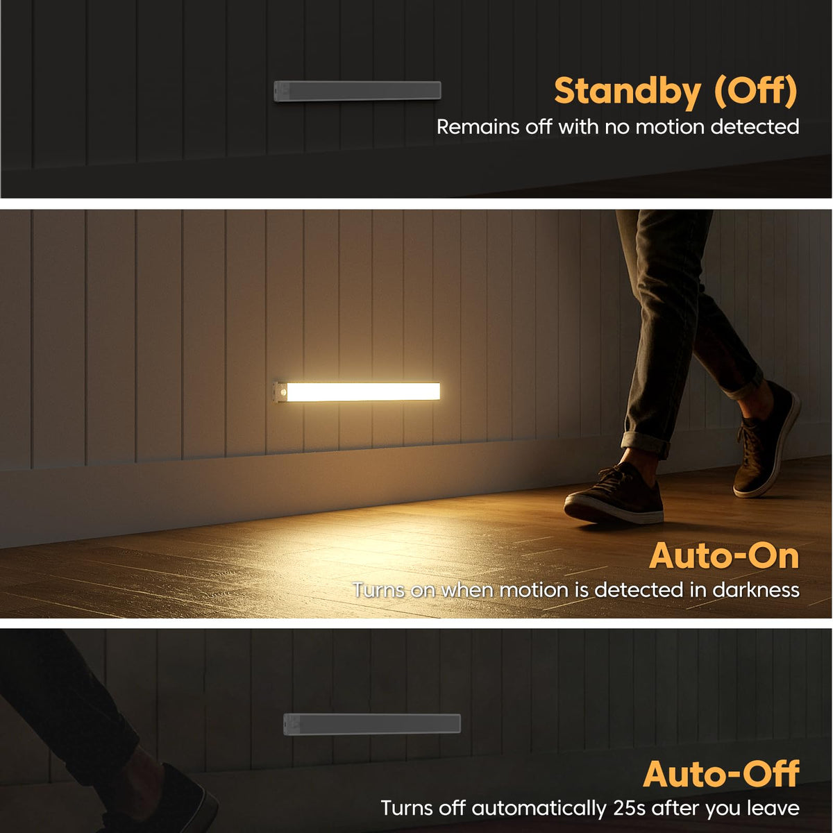 Under Cabinet Kitchen Lights, Motion Sensor Lights Indoor, 20CM, 3 Pack