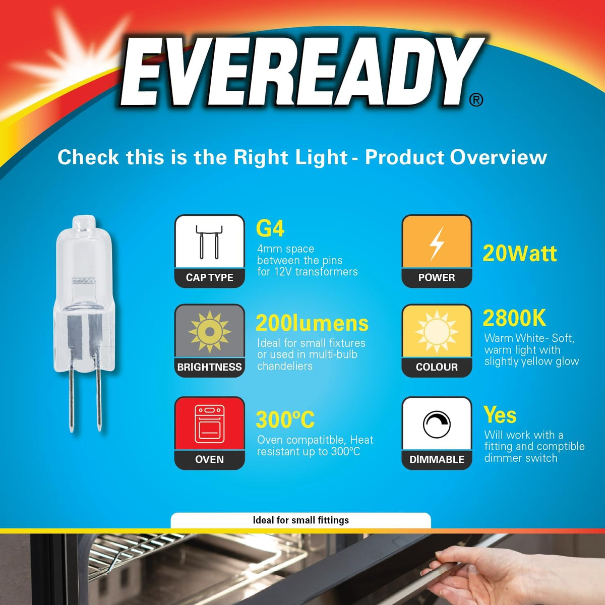 Eveready G4 Halogen Light Bulbs, 20W, 12V, 2-Pin Base, Clear Capsule, Warm White, Dimmable, 12-Pack