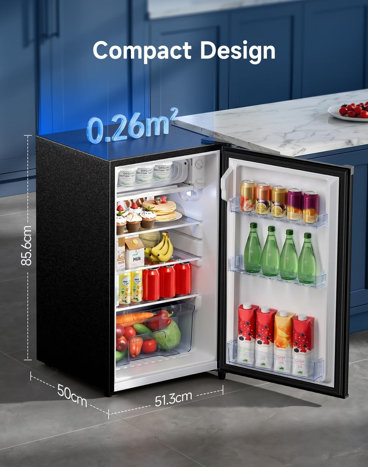 Table Top Fridge, 40L Mini Fridge With Chiller Box, Black