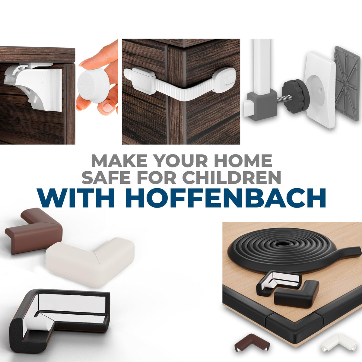 Hoffenbach 12x Baby Corner Protectors – Soft Foam Edge Guard for Kids – Self-Adhesive Bumpers for Child Safety, Furniture, Desks, Tables – Safe & Durable – Black