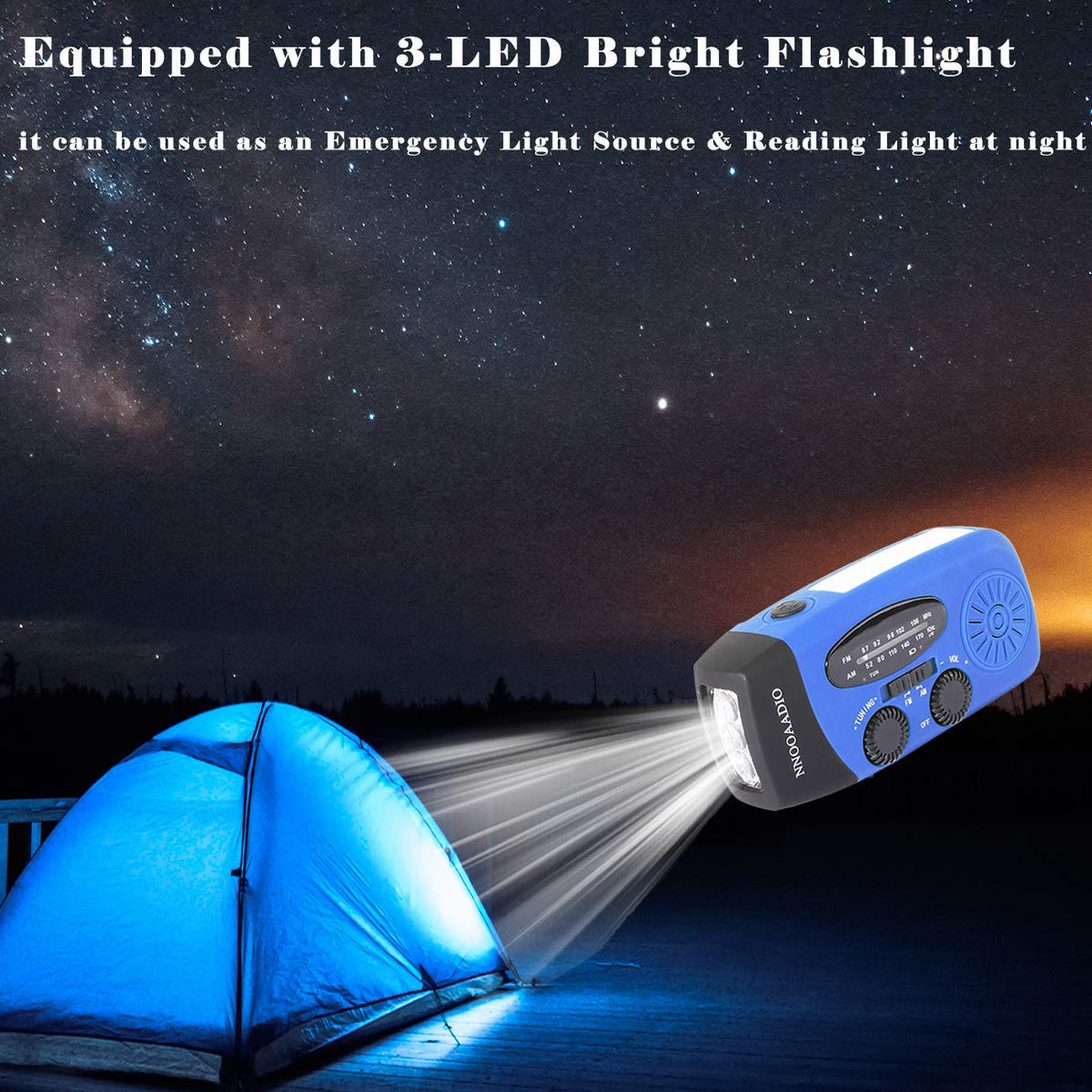 NNOOAADIO Wind Up Solar Hand Crank Radio, 2000mAh SOS Alarm for Camping