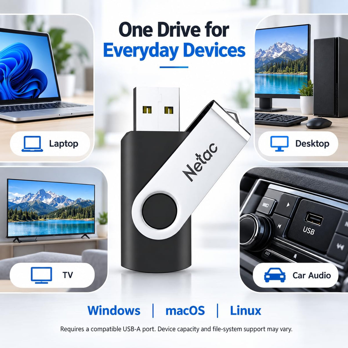 Netac 64GB USB 2.0 Flash Drive, Swivel Design Memory Sticks, Pen Drive, Usb Sticks for Data Storage, Zip Drive and jump Drive with LED Light