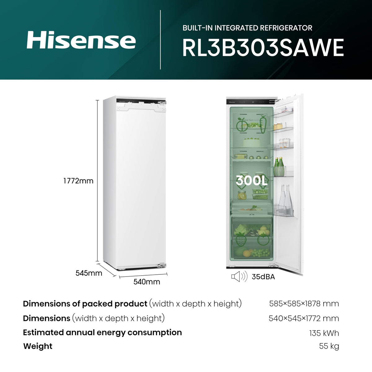 Hisense FV298N4ACE Tall Freestanding Freezer 240 Litre Capacity Total No Frost with LED Display 59D x 59.5W x 172H cm - Stainless Steel, Silver