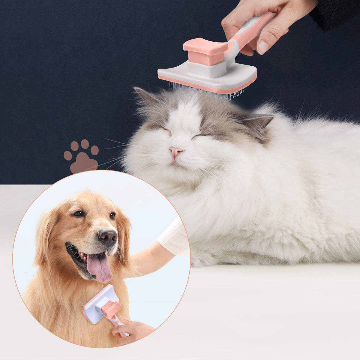 Vinabo Cat Dog Comb Brush, Cat Brush Grooming Comb, Self Cleaning Slicker Brushes, Pet Grooming Tool with Cleaning Button for Dog Shedding Tools
