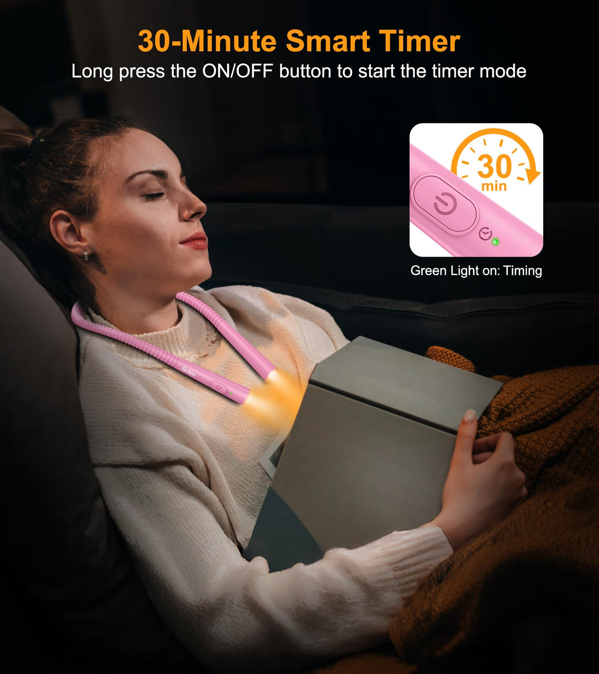 Gritin Book Light, Eye Caring 4-Color&5-Brightness Neck Light Reading Lamp