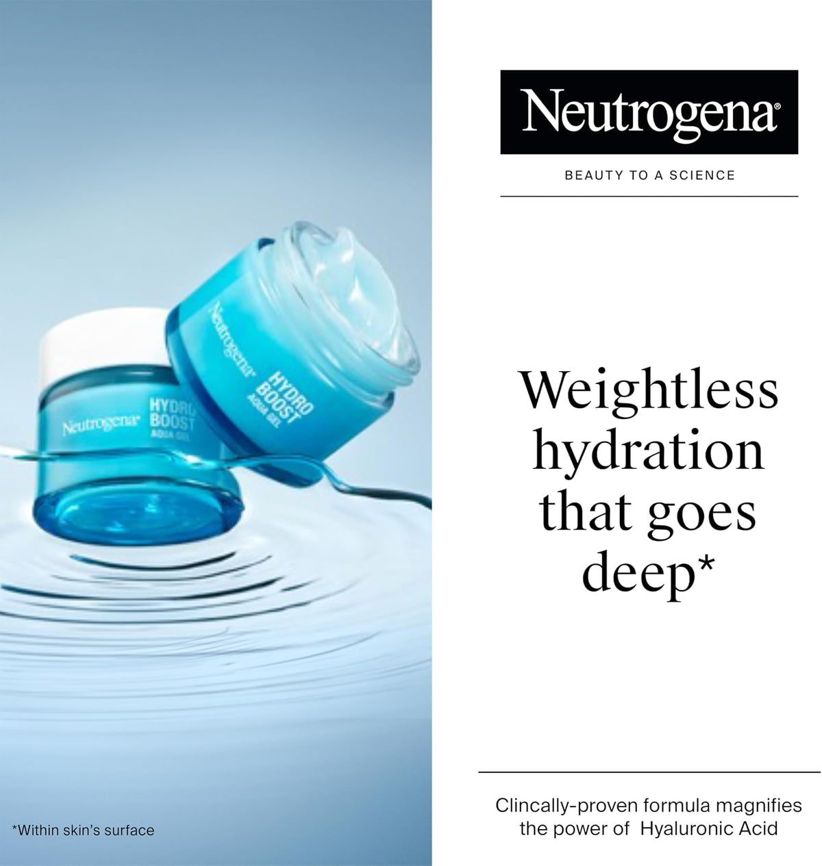 Neutrogena Hydro Boost Water Gel (1x 50ml), Oil-Free Face Cream with Hyaluronic Acid, Amino Acids and Electrolytes, Lightweight Face Care with 72 Hour Hydration, For Acne-Prone and Sensitive Skin