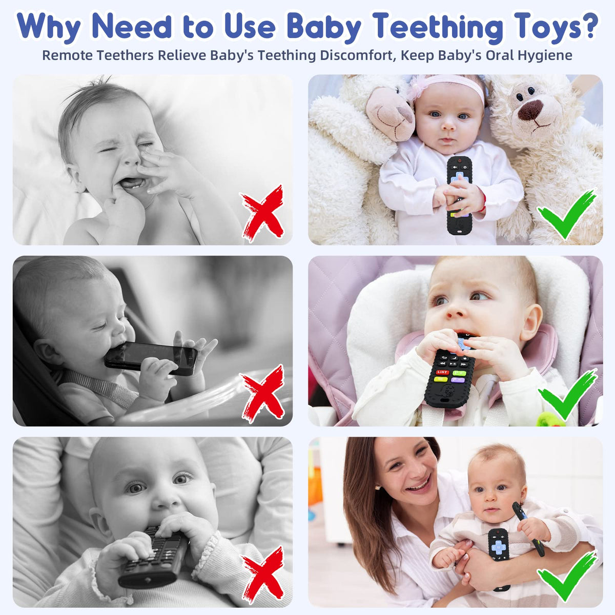 AiTuiTui Baby Teether for Teething Relief Baby Toys 0 3 6 9 12 Months, Sensory Silicone Remote Control Baby Teether Toy for Babies Newborn Infant Boy Girl Autism Toys for Baby Gifts