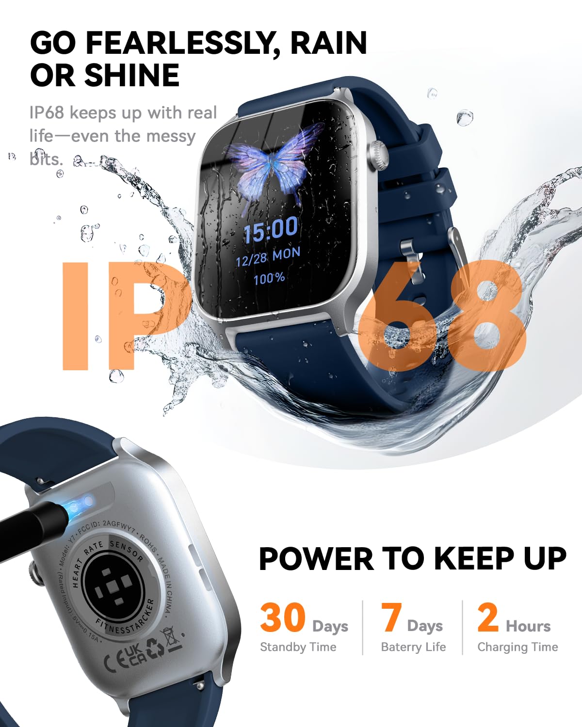Smart Watch for Men Women- Answer/Make Call, 2024 IP68 Waterproof Fitness Tracker Watch with Sleep Step Counter Activity Smartwatch for Samsung Android iPhone iOS (Black-Blue, 1.83)