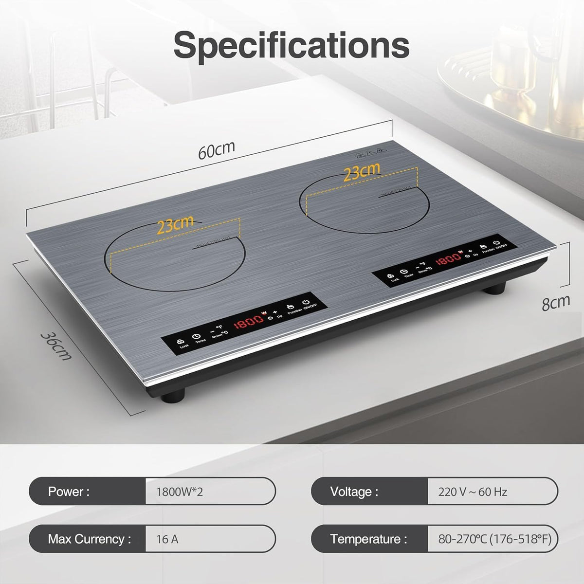 VBGK Portable Ceramic Hob, 2000W Pulg in Single Electric Hob, Portable Electric Hob with Digital LED Touch Controls, 10 Power Levels, 4-Hour Timer, Child Safety Lock, Black
