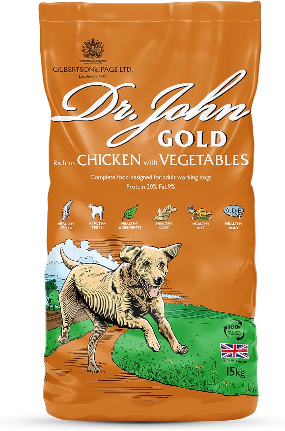Dr John Gold Dry Dog Food 15kg - Chicken & Vegetables Complete Dog Food - High Energy Adult & Senior Dog Food for Active & Working Dogs - Balanced Daily Nutrition