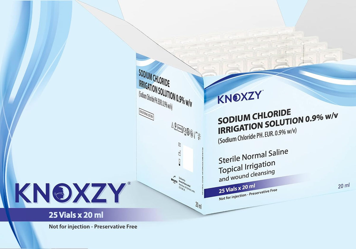 KNOXZY Sterile Saline Pods | Eye Wash | Wound Cleansing | Topical Irrigation | 25 x 20 ml sterile Pods