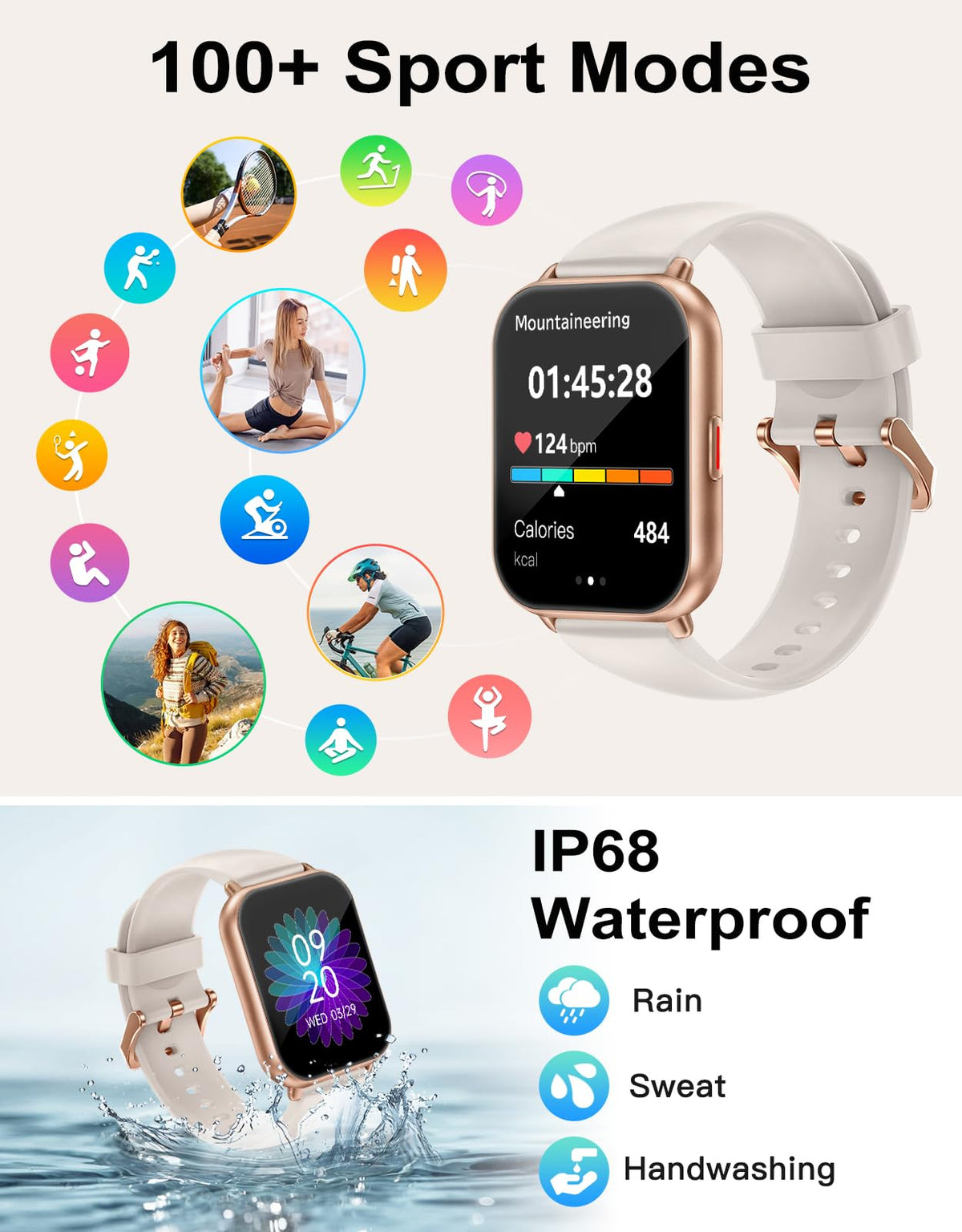 RUIMEN Smart Watch Answer Dial Call,Smart Watches for Women Men 1.85" HD Screen Fitness watch with SpO2 Heart Rate Sleep Monitor Step Counter Waterproof 100+ Sports Mode for Android iOS (2 Bands)