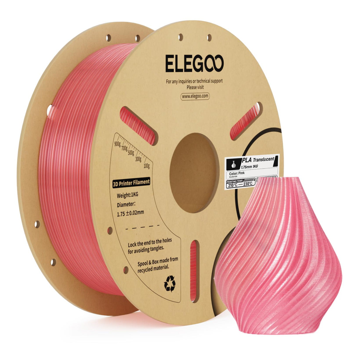 ELEGOO PLA Filament 1.75mm Black 1KG, 3D Filament Dimensional Accuracy +/- 0.02mm, 1kg Cardboard Spool(2.2lbs) 3D Printing Filament Fits for Most FDM 3D Printers