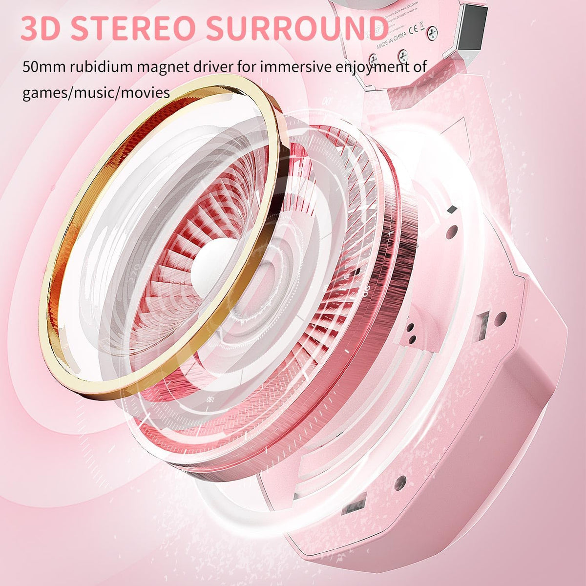 Ozeino Gaming Headset with Microphone for PS5/PS4/Xbox One/PC/Switch, Gaming Headphones with 3D Surround Sound & Noise Cancellation Pink