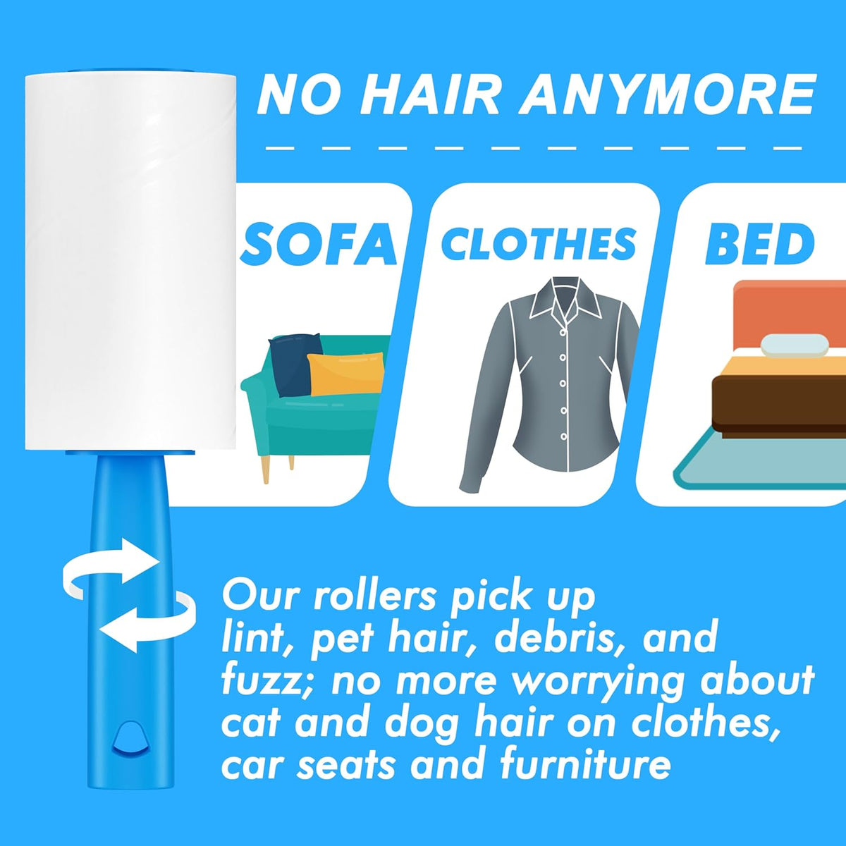 Lint Rollers 400 Sheets Lint Remover for Pet Hair, Couch, Clothes Furniture, and Carpet, 2 Handles, 4 Rolls(100 Sheets Per Roll)