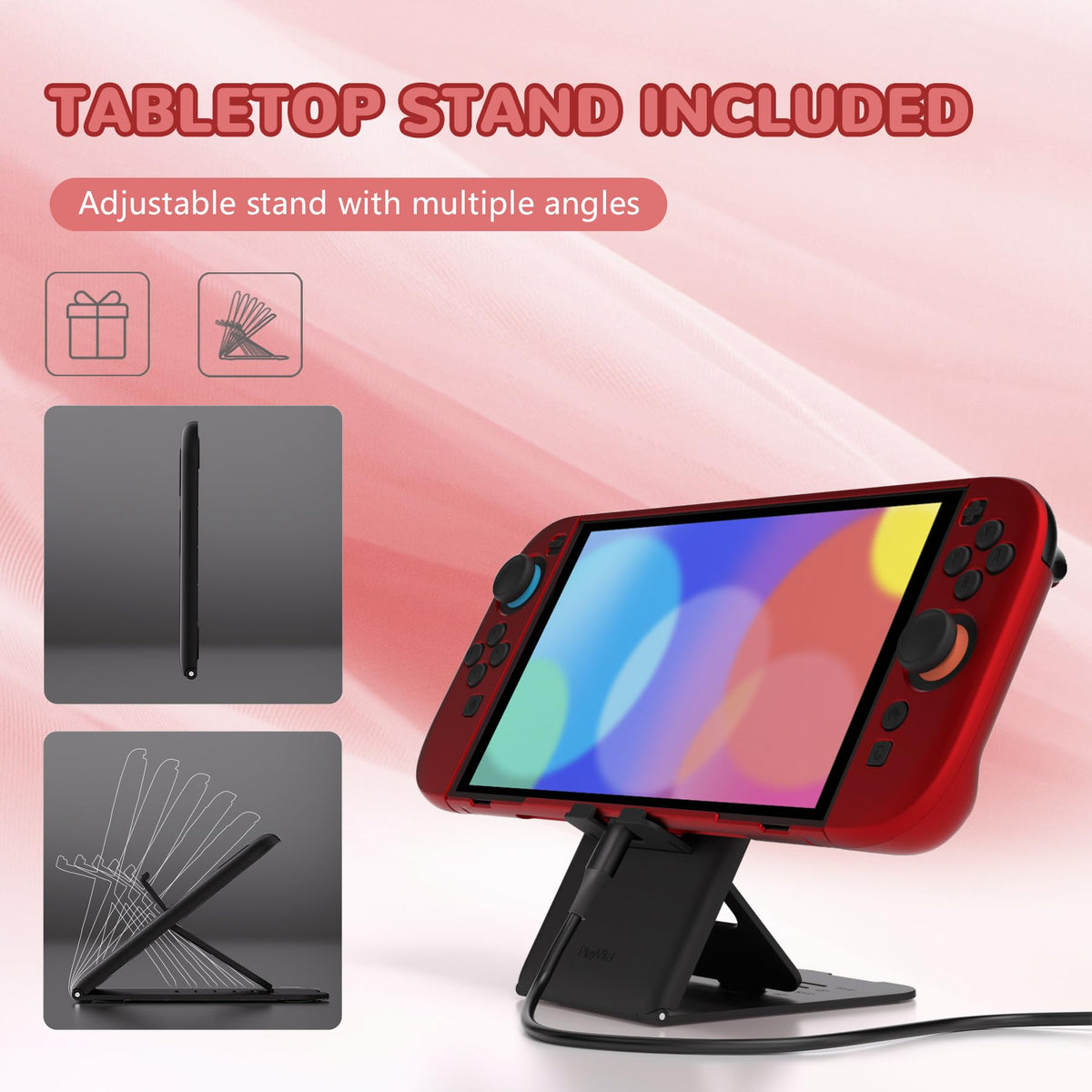 PlayVital Solid Color Series Protective Case for Nintendo Switch 2, Anti-Scratches Hard Shell Dockable Grip Cover with Extra Foldable Stand & Thumb Grips for Nintendo Switch 2 - Cherry Blossoms Pink