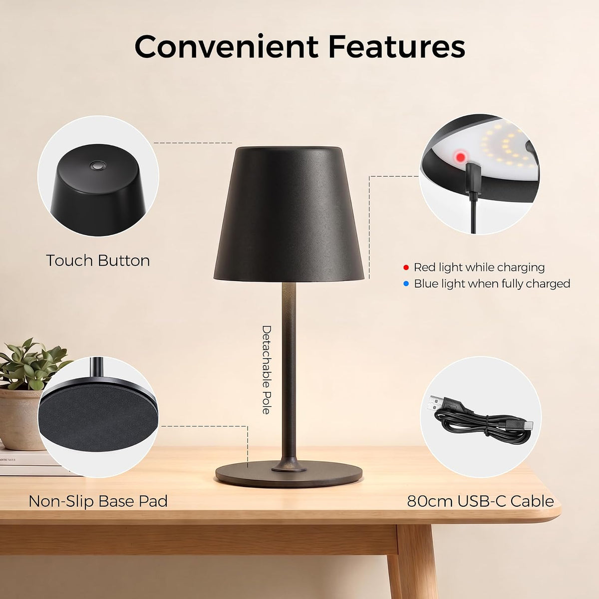 Rechargeable Table Lamp, Cordless Lamp for Outdoor & Indoor, 1 Pack