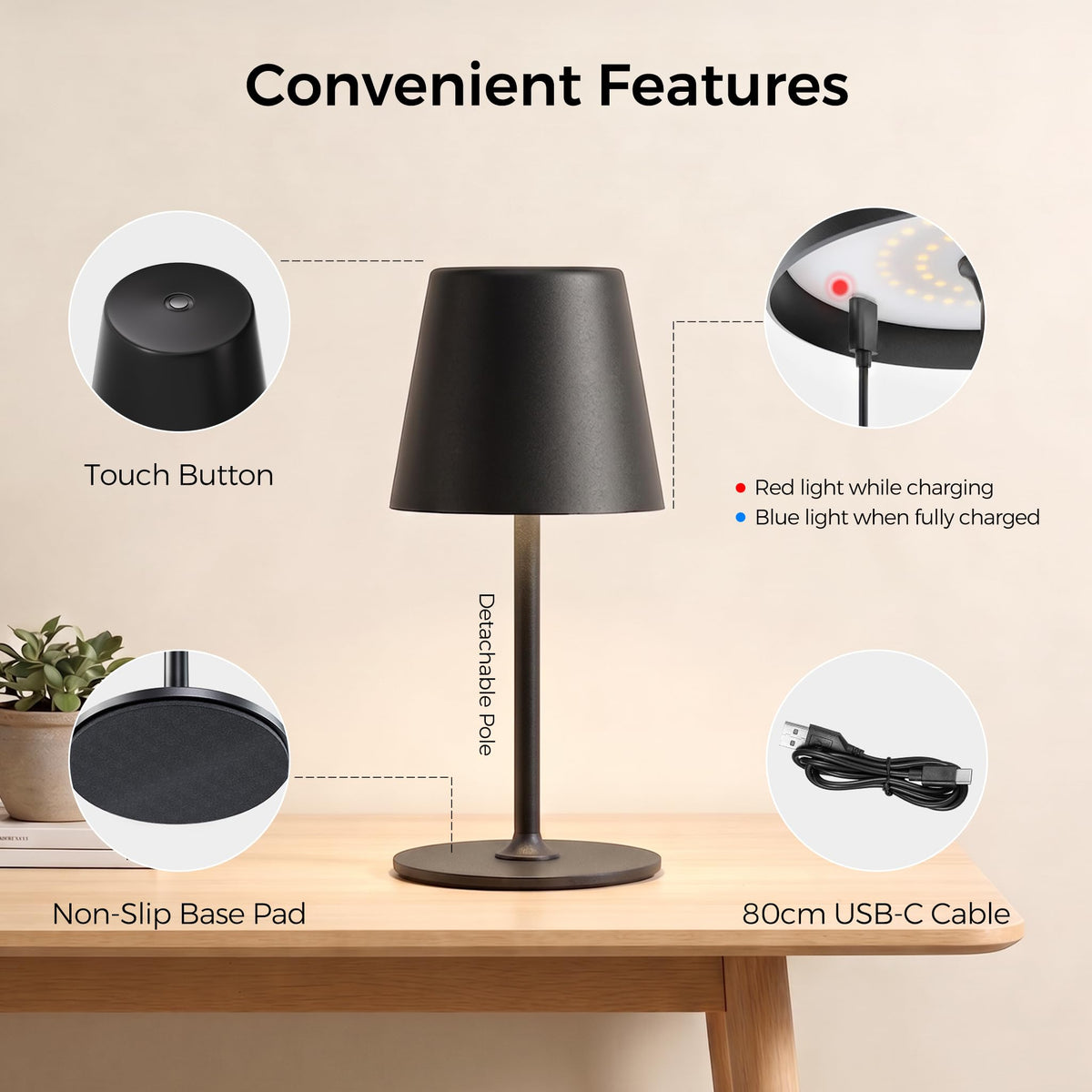 Rechargeable Table Lamp, Cordless Lamp for Outdoor & Indoor, 1 Pack