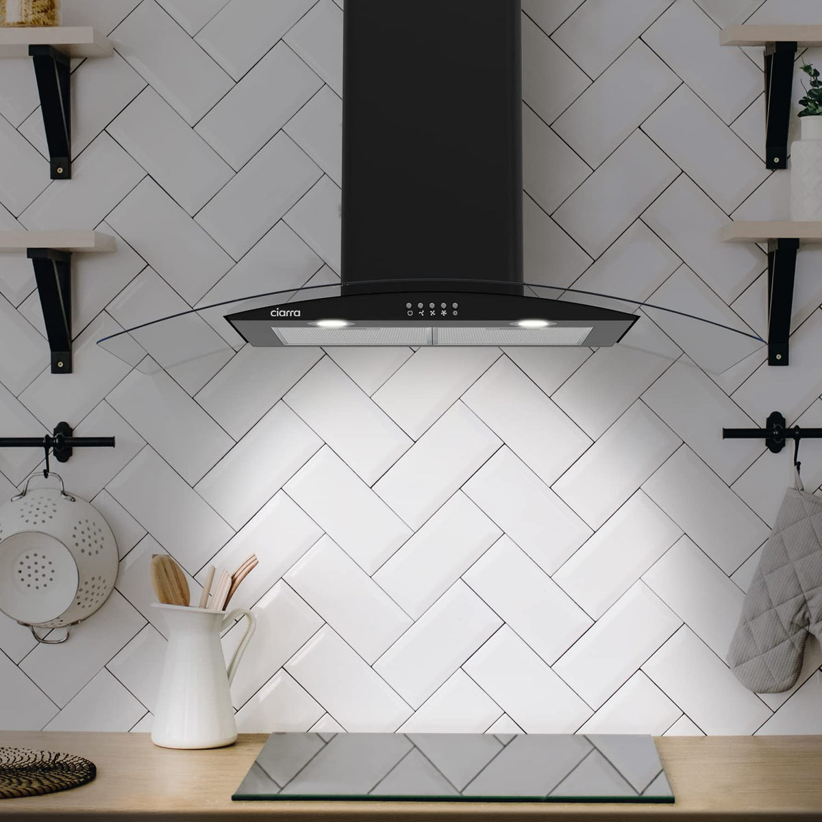 CIARRA 60cm White Angled Cooker Hood, Gesture Control, A+++, CBCW6736A