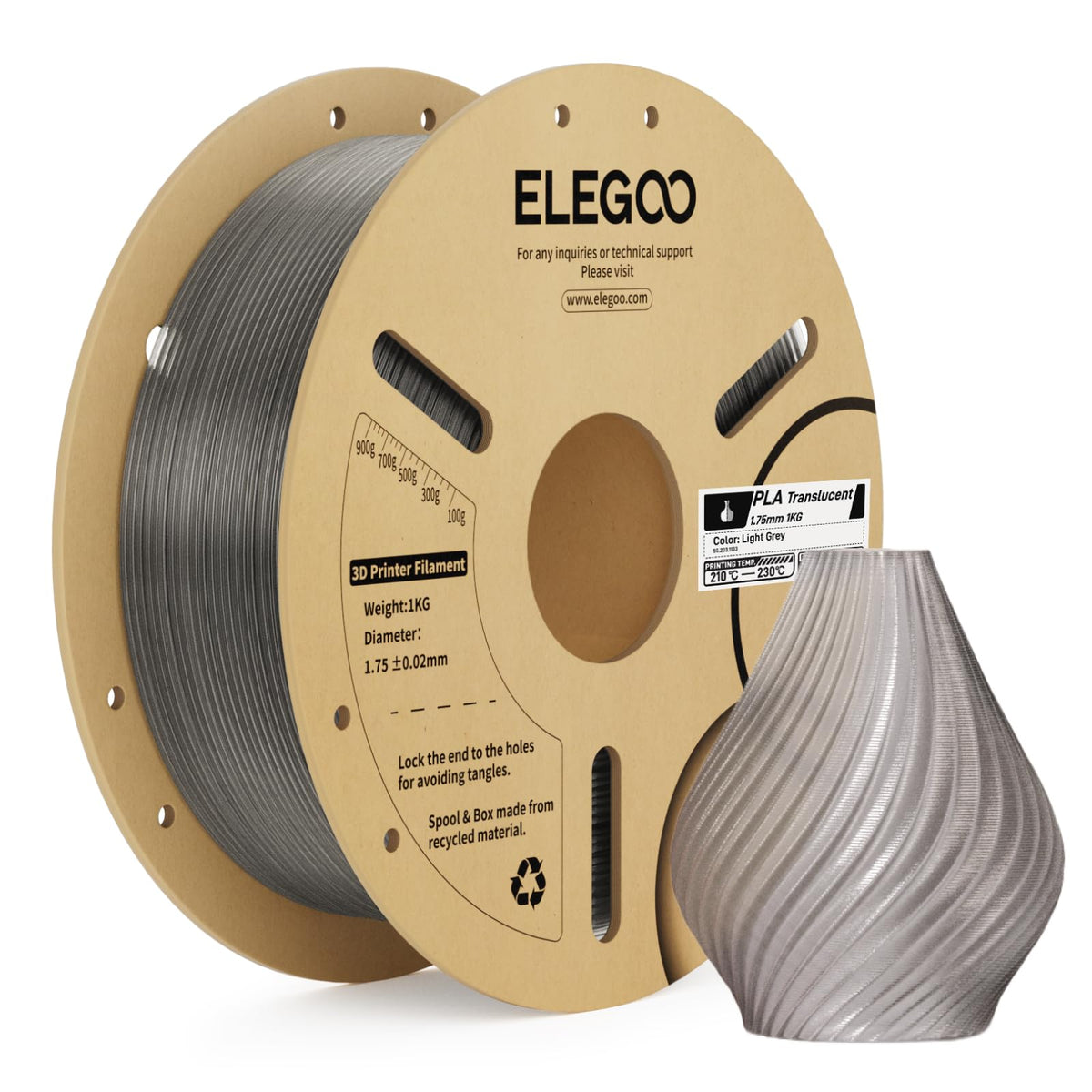 ELEGOO PLA Filament 1.75mm Black 1KG, 3D Filament Dimensional Accuracy +/- 0.02mm, 1kg Cardboard Spool(2.2lbs) 3D Printing Filament Fits for Most FDM 3D Printers