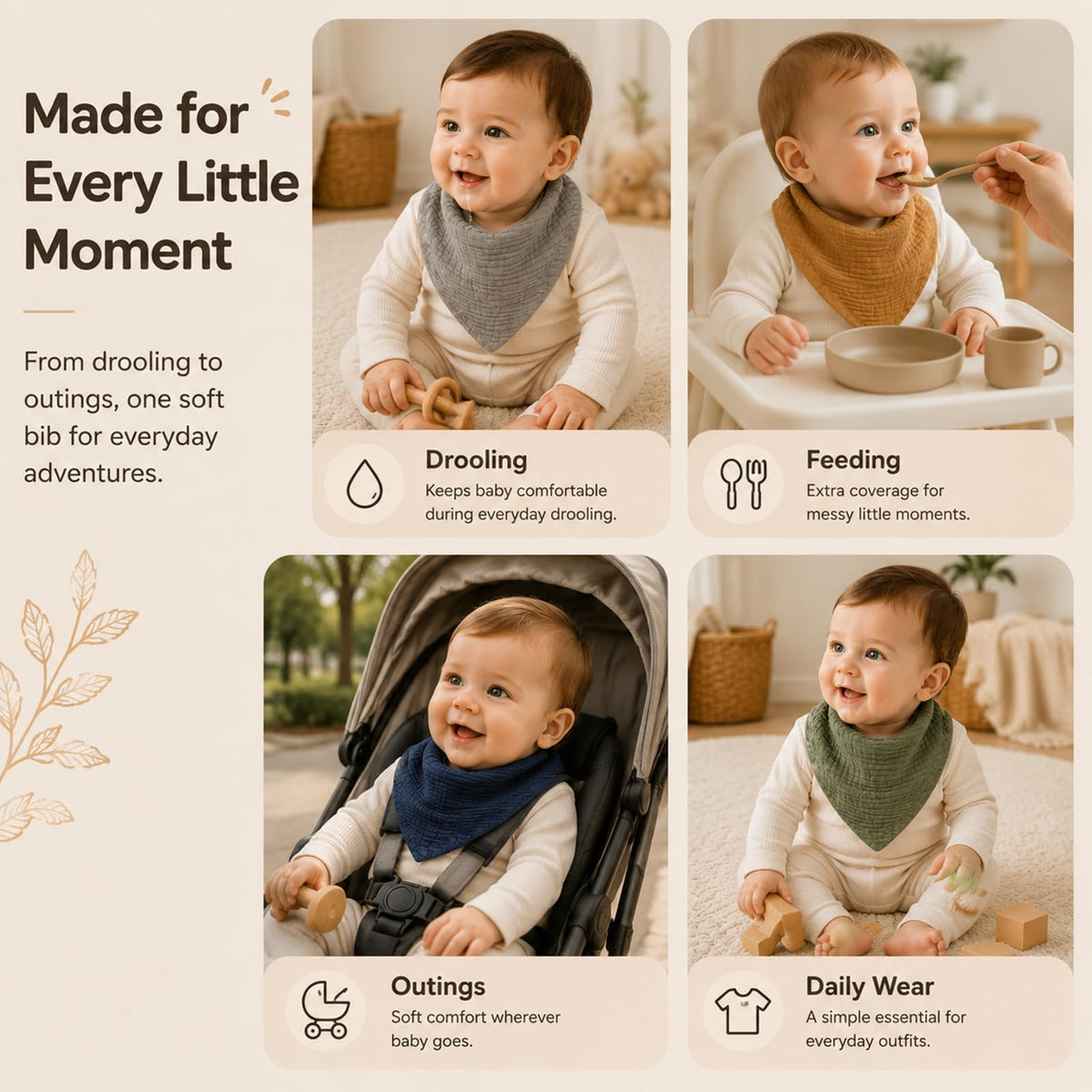 NISXABEBE Muslin Baby Bibs 6 Pack Dribble Bandana Bibs Cotton Drool Bibs for Teething Soft and Absorbent with Adjustable Snaps