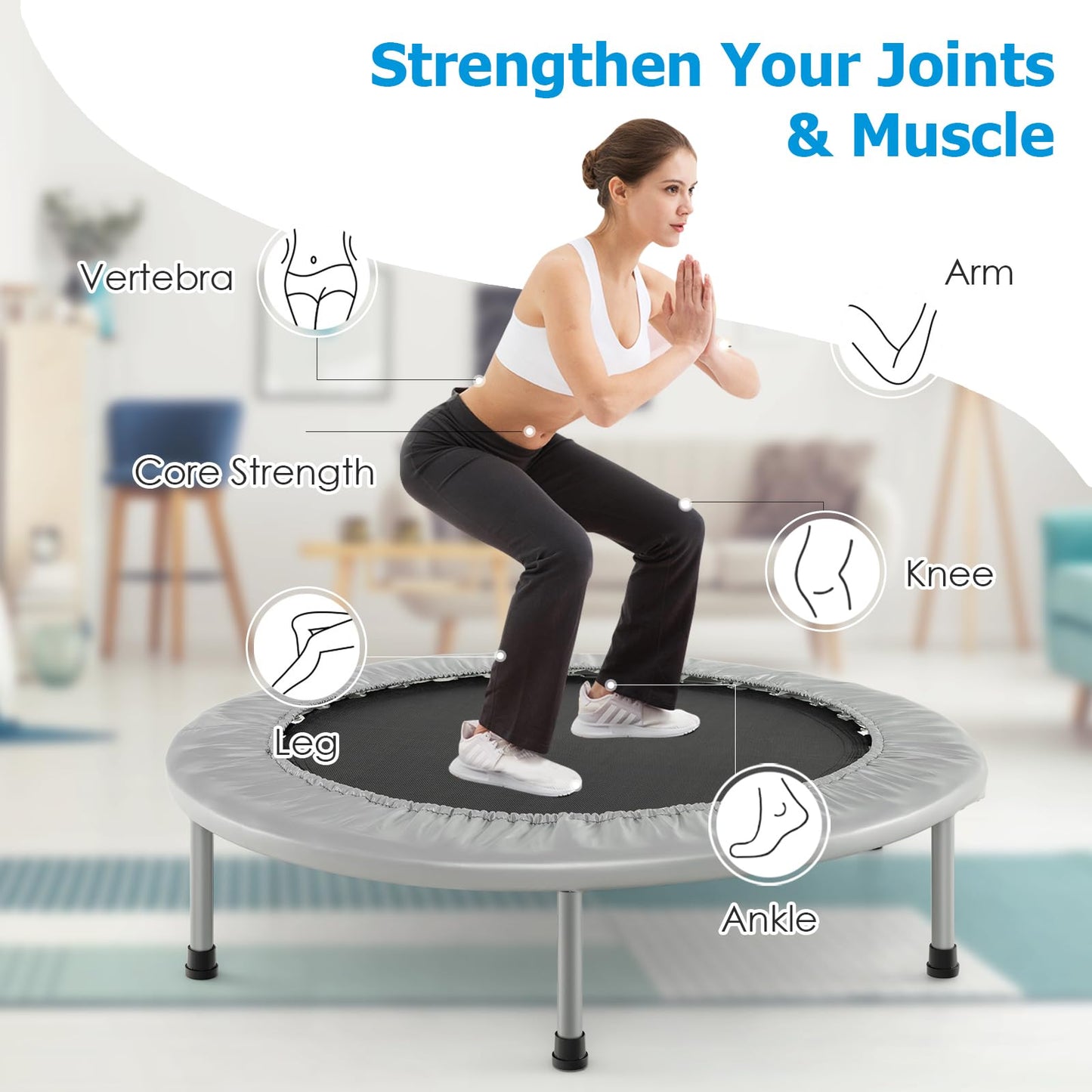 COSTWAY 38" Foldable Mini Fitness Trampoline with Carry Bag — Max 150 kg