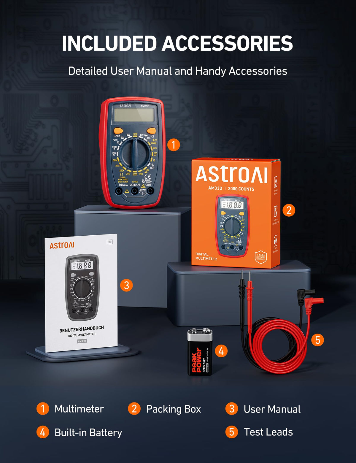 AstroAI Digital Multimeter 2000 Counts with Backlit LCD for DIY Home, Black