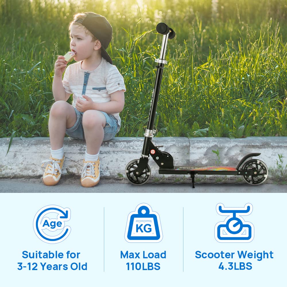 TENBOOM Kids Scooter with LED Light-Up Wheels — Adjustable Height, Aluminium Frame