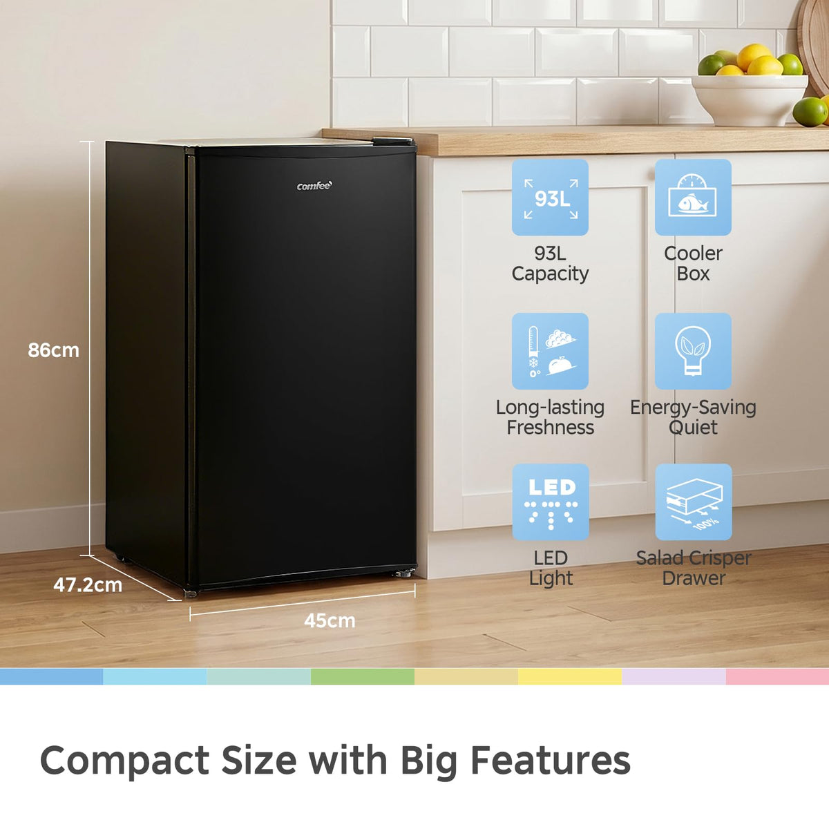 COMFEE' 80L Under Counter Fridge with 4-Star Ice Box, RCD80WH3UK(E)
