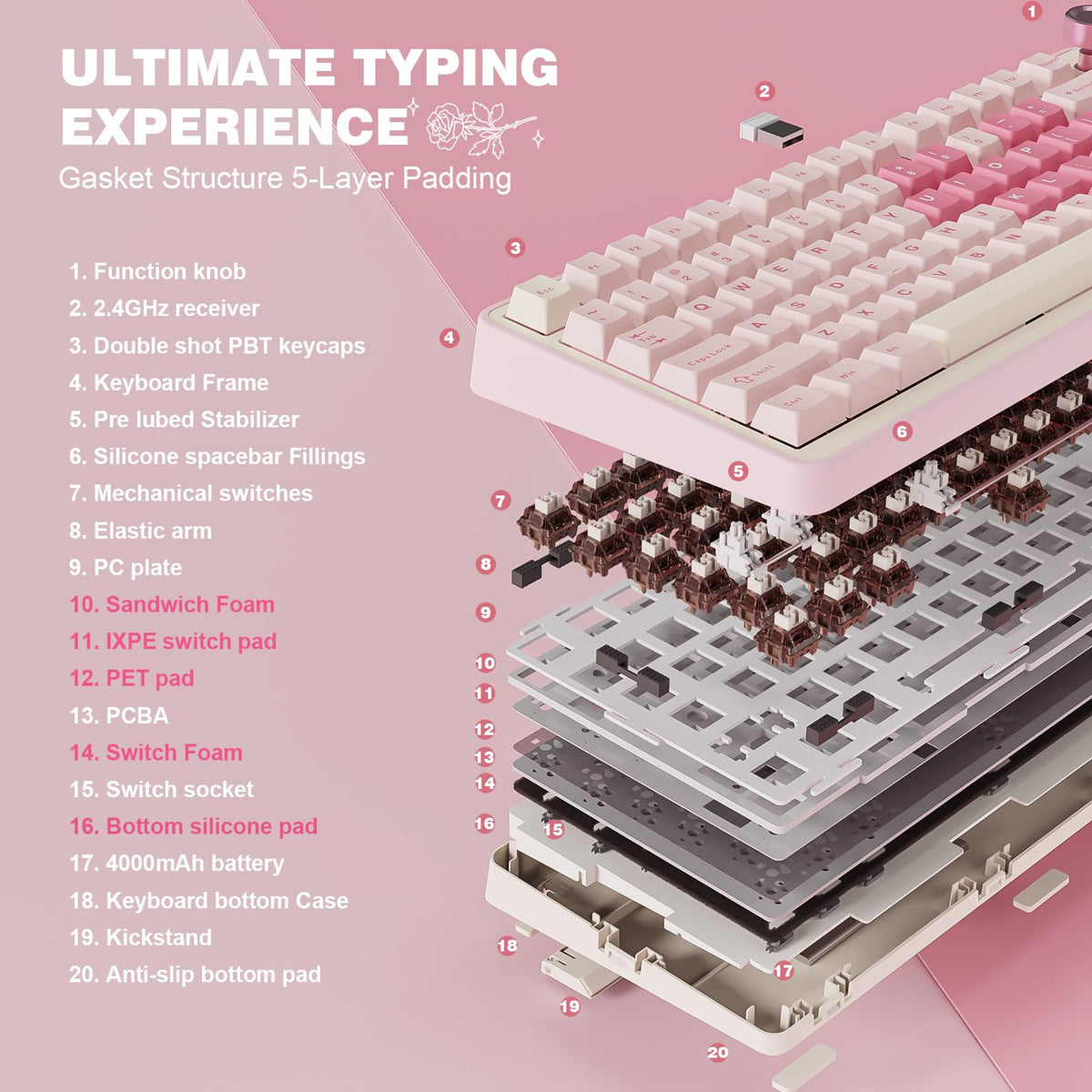 YUNZII B75 PRO 75% Wireless Mechanical Keyboard (Black Heart,Cocoa Switch)