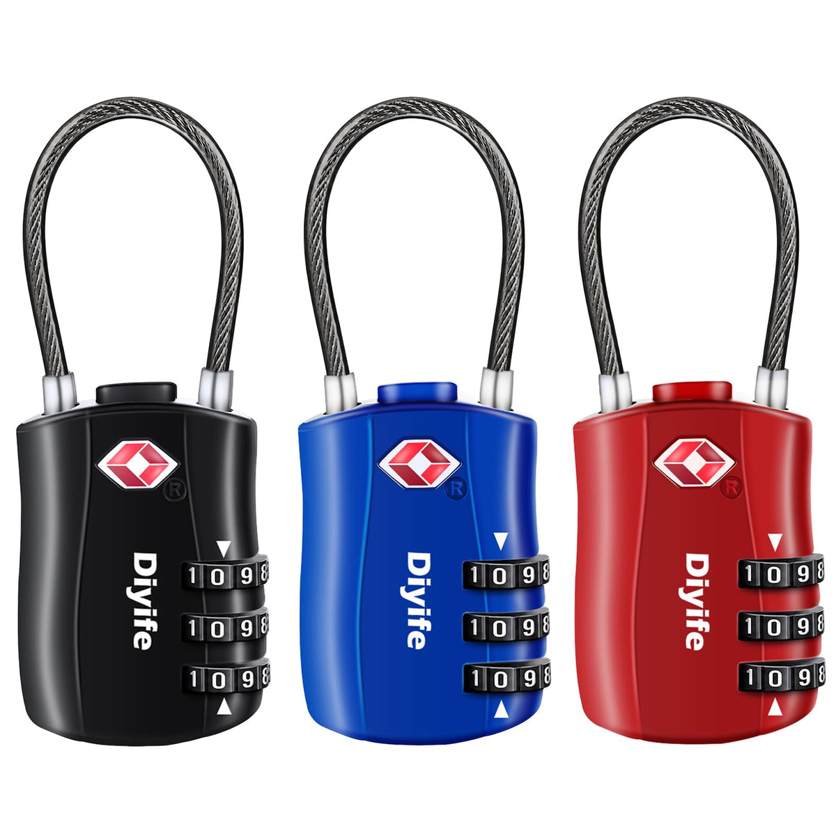 Diyife TSA Approved Luggage Locks with Flexible Steel Cable, Easy to Set up
