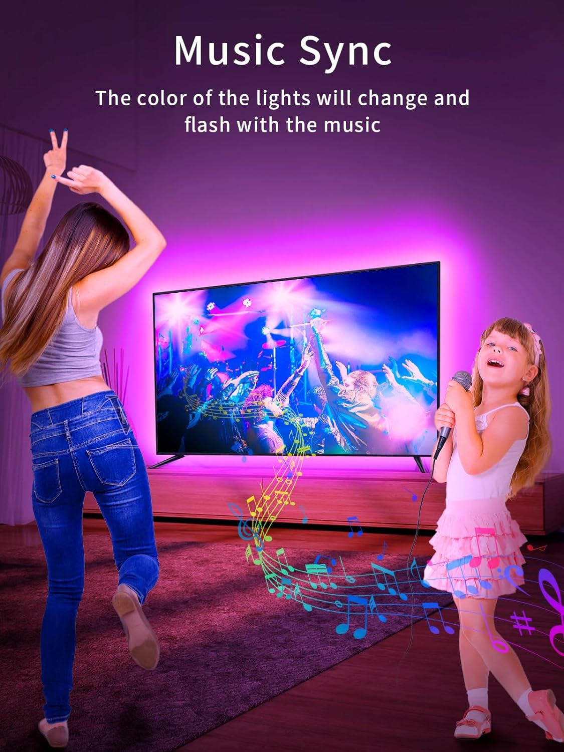 KANTUTOE TV Lights, 4m RGB LED Strip Lights for 32-55 Inch TV, Music Sync Bluetooth APP and Remote Control, USB Powered for Gaming/Bedroom