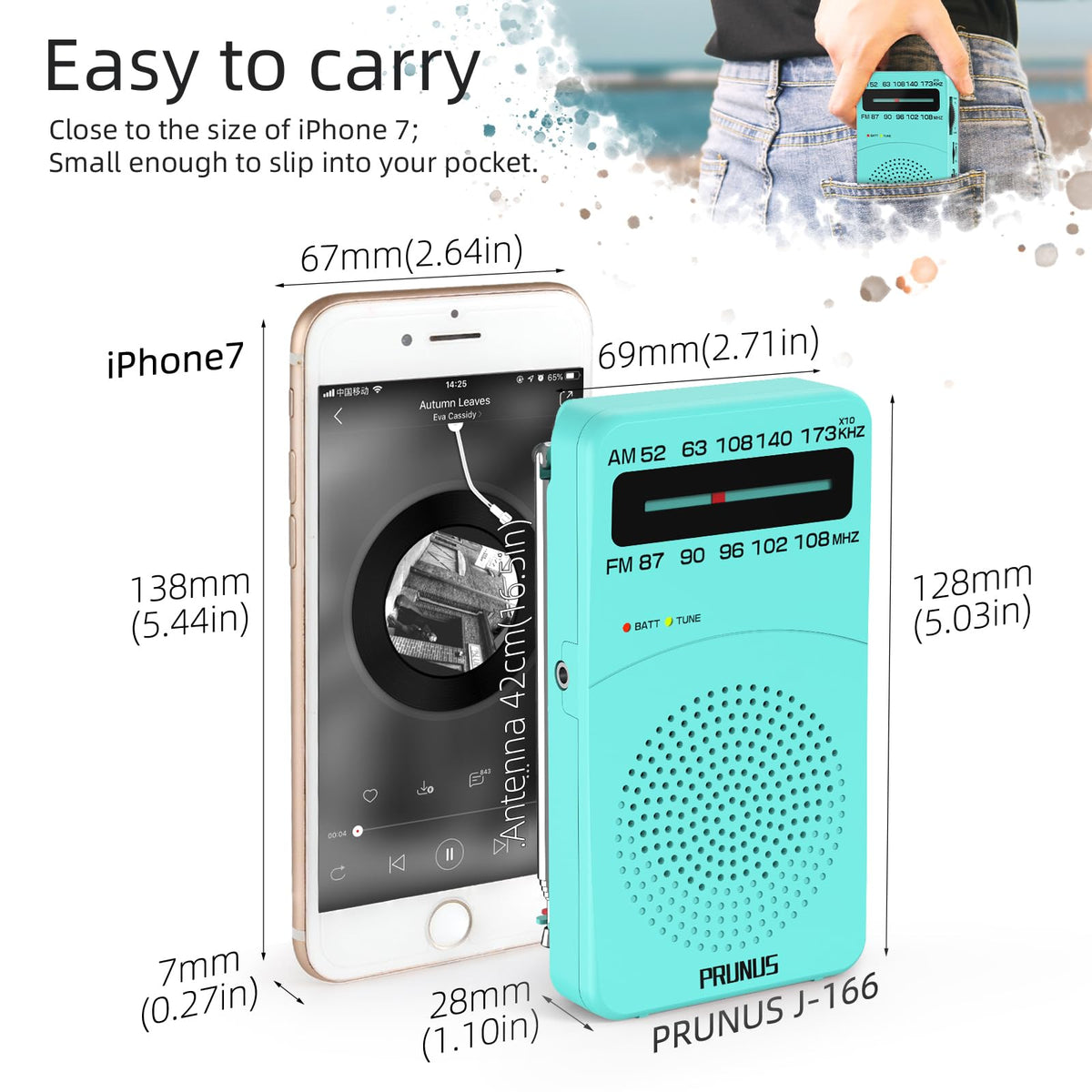 PRUNUS J-166 Portable Radio AM FM, Battery Operated Radio,Weather Radios