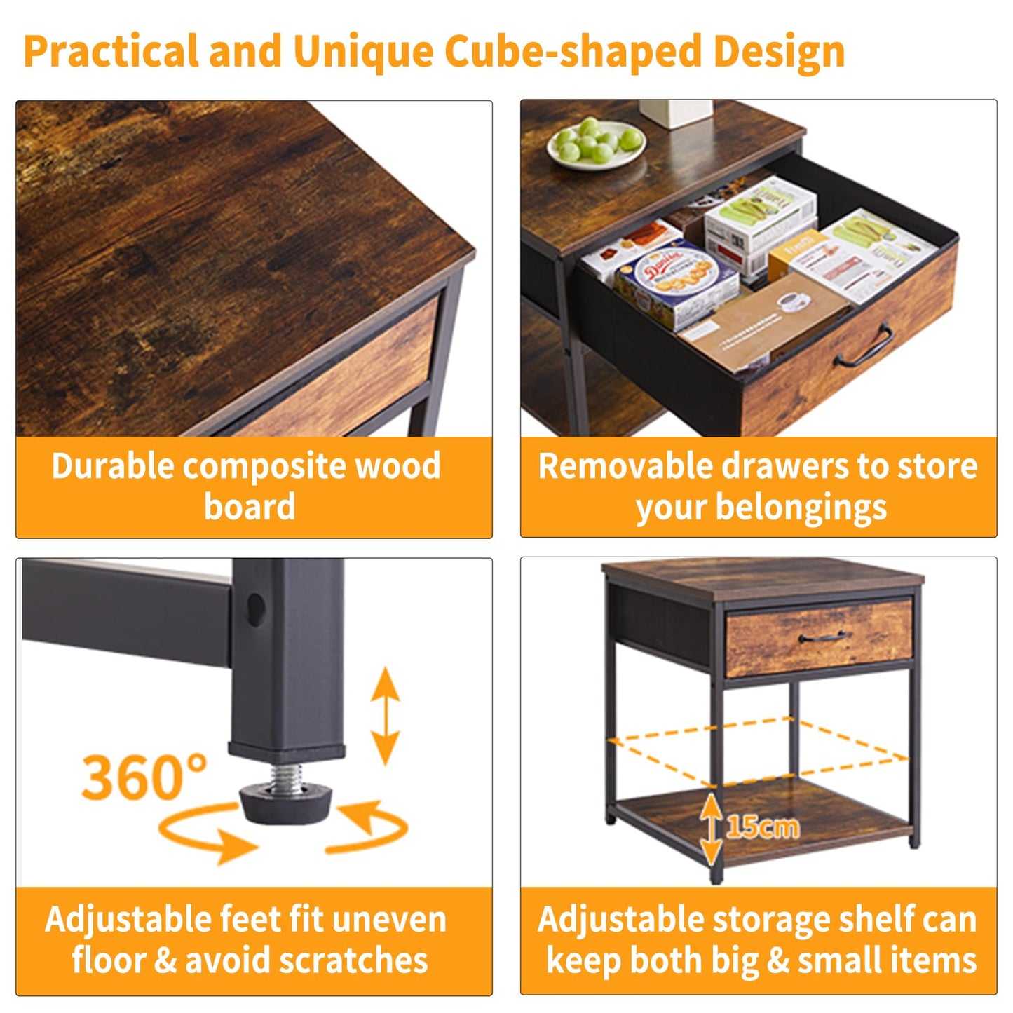 Aibiju Large Side Table for Living Room, Small Table Stand 20 Inch, Fridge Stand Printer Table with Fabric Drawer, Square Tea Coffee Table for Office, White YD-TM156W