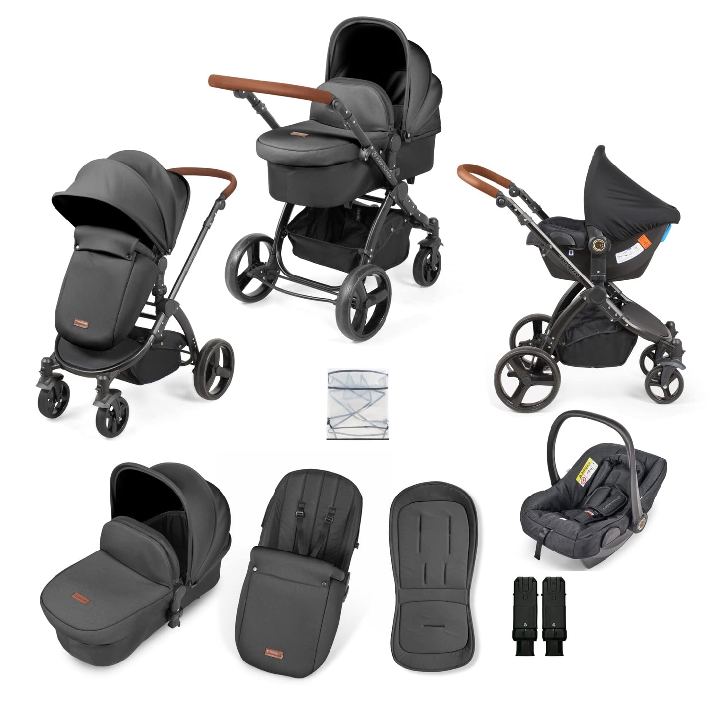 Stomp Urban 3 in 1 Travel System Pushchair with Astral Car Seat and Accessories (Charcoal Grey) – Birth to 22kgs (Approx. 4 Years), Lightweight City Stroller with UPF 50+ Hood and Rain Cover