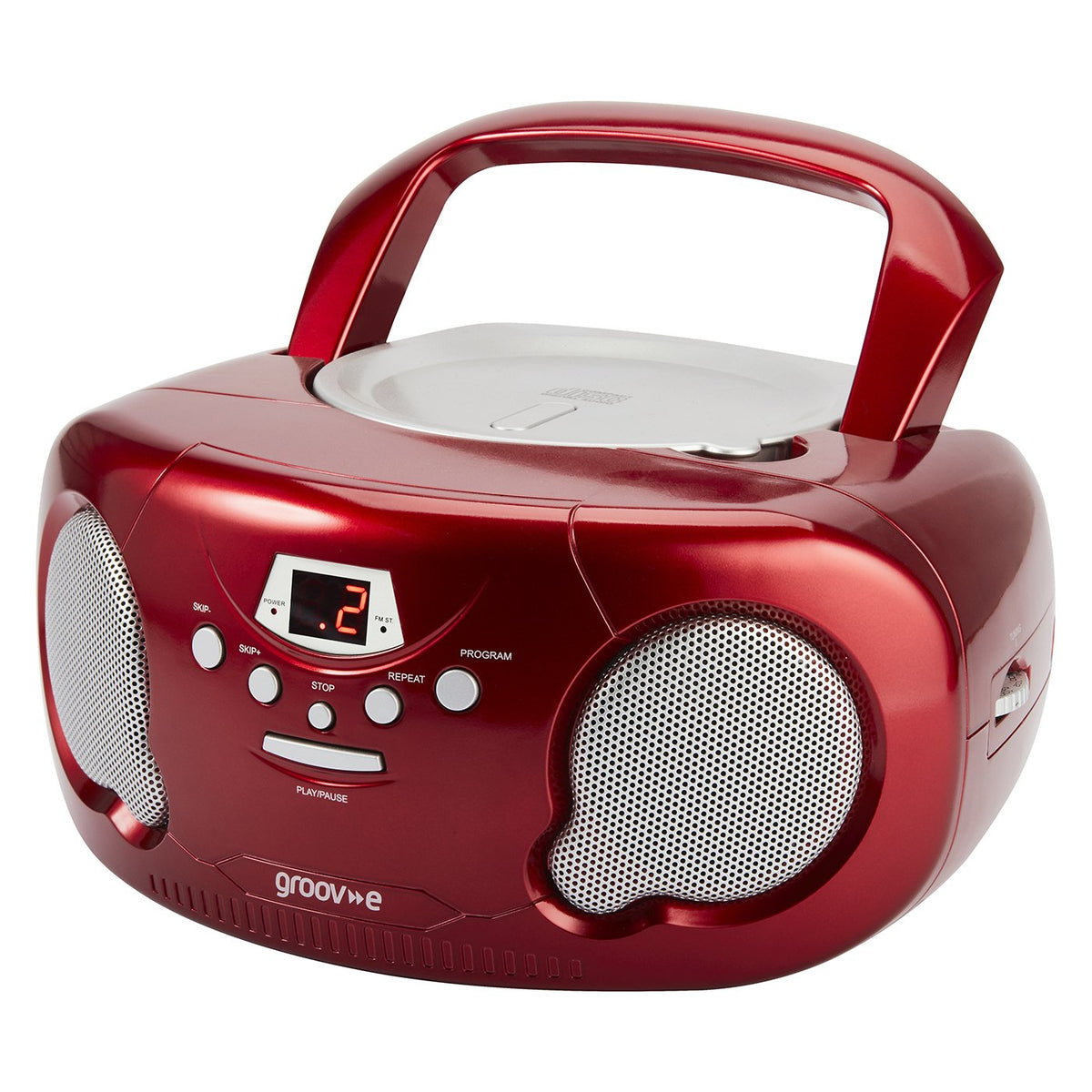 Groov-e Original Boombox - Portable CD Player with Bluetooth, Radio, 3.5mm Aux Port, & Headphone Socket - LED Display, 2 x 1.2W Speakers - Battery or Mains Powered - Black