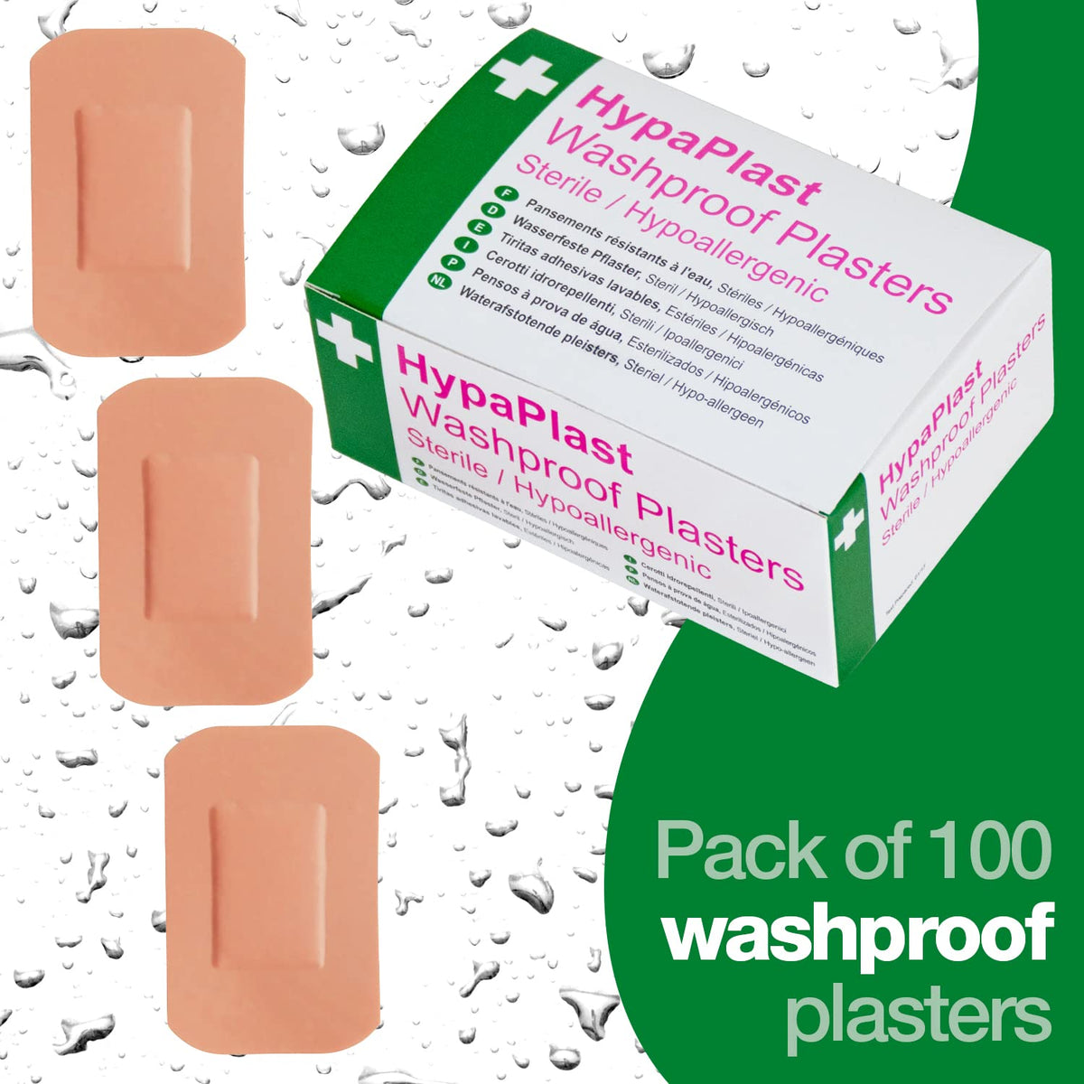 Safety First Aid Group HypaPlast Pink Washproof Plasters, 7.2 x 2.5 cm (Pack of 100)