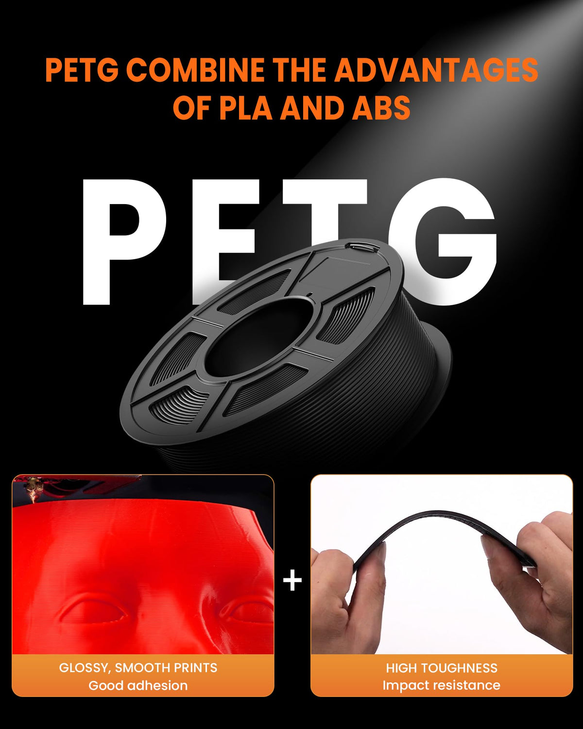 TECBEARS PETG Filament 1.75mm Black 1KG, High Strength & Toughness