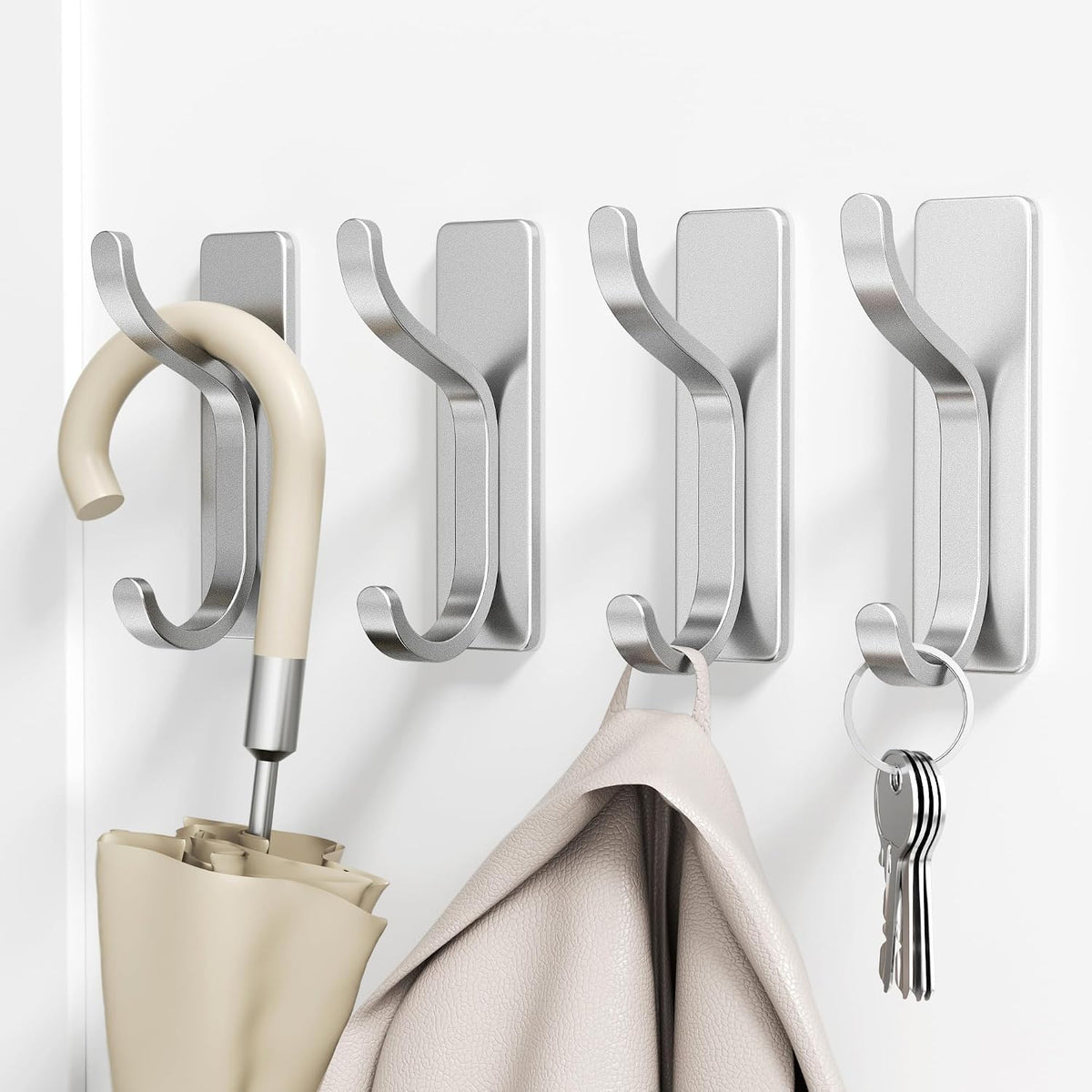 pickpiff Self Adhesive Hooks for Coat,8KG Stick-On Wall Hooks, Black 4 Pack
