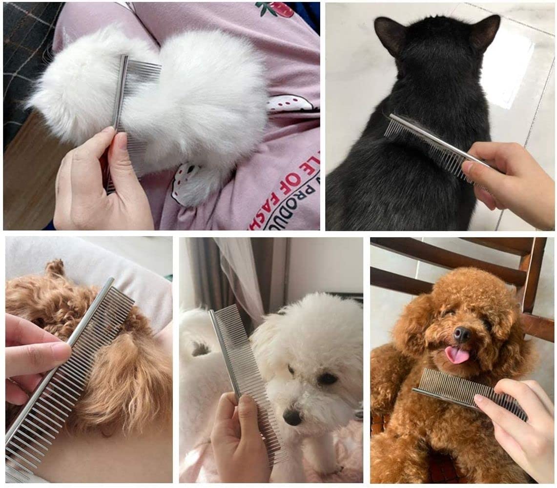 Candure Dematting Comb for Dog and Cat, Pet Grooming Rake and Brushes for Small, Medium & Large Dogs 17+9 Double Sided Deshedding Tool Removes Knots and Tangled Hair (Blue)