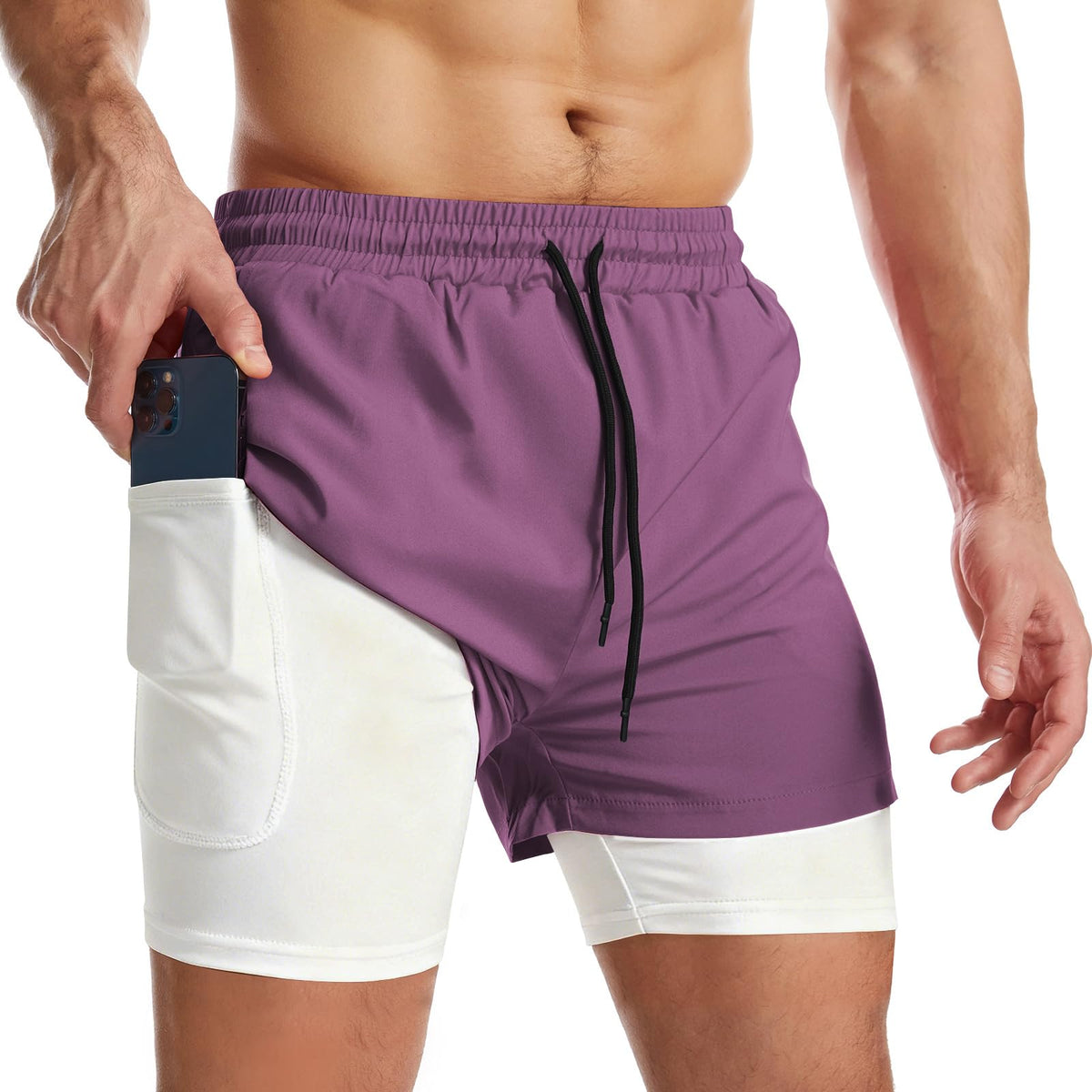 Mens Running Shorts Men's Gym Sports Short 2 in 1 with Phone Pocket Lightweight Quick Drying