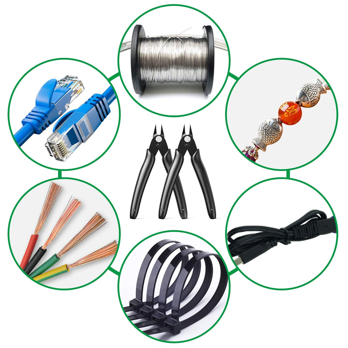 BOENFU Flush Cutter Small Wire Cutters Cable Tie Cutter 10 Pack 5 Inch Precision Wire Clippers Hobby Snips Side Cutting Pliers for Jewelry Making, Electronics, Black