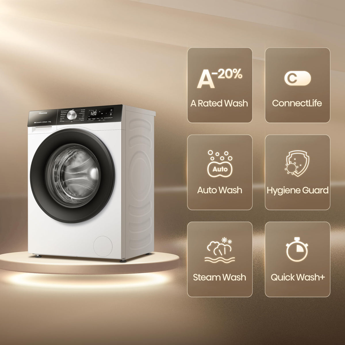 Hisense WF1G7021BW Freestanding 7 KG-Front Load Durable Inverter Washing Machine, Steam Wash-Quick Wash-15 Washing Programs-1200 RPM-White-Energy Rating B