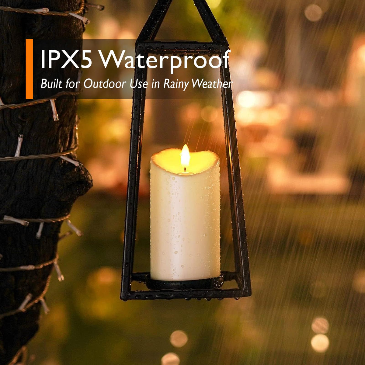 Homemory Outdoor Waterproof Flameless Candles, Dark Ivory, Set of 2, D 3"