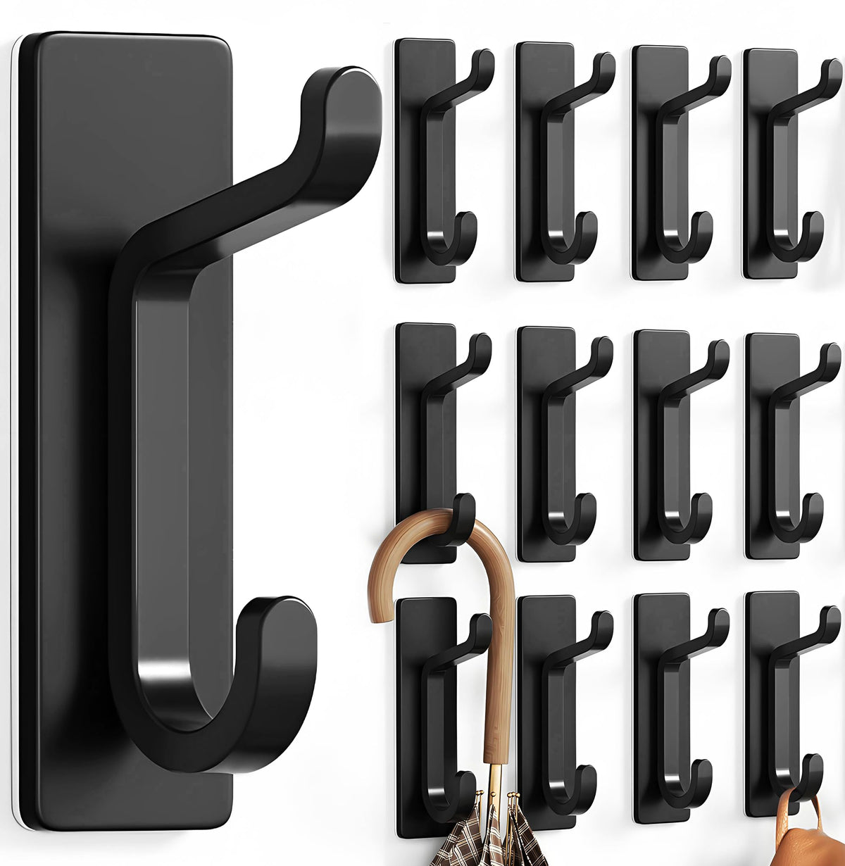pickpiff Self Adhesive Hook, 6KG Extra Sticky and Strong, Black 4 Pack