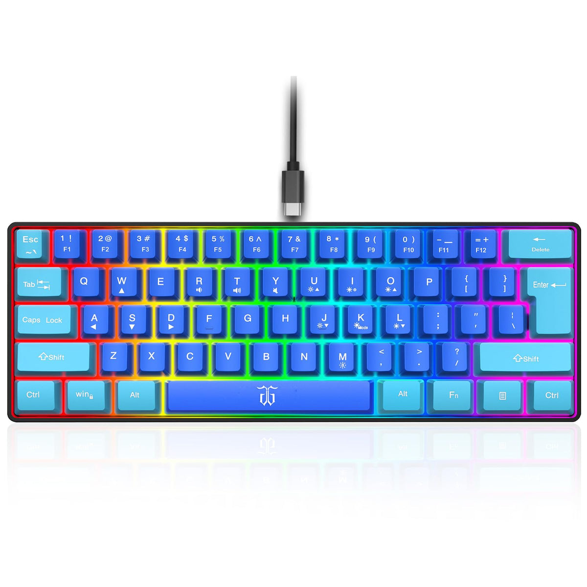 Snpurdiri Wired Mechanical Gaming Keyboard, 60% Size, LED Backlight, 61 Keys, Small Wired Office Keyboard for Windows Laptop/PC, Mac (Black-Red, Blue Switches)